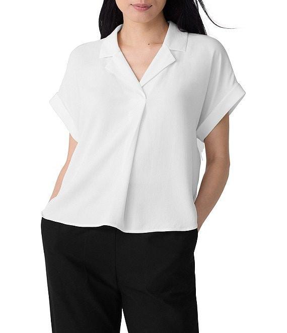 Eileen Fisher Textured Matte Jersey Knit Notch Collar Cap Sleeve Top Product Image