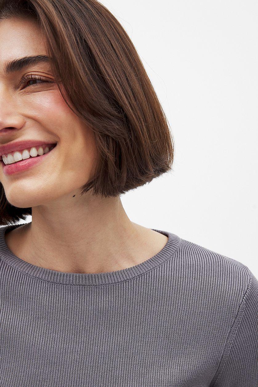 Ribbed Knitted Round Neck Top Product Image