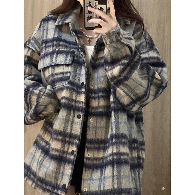 Collar Plaid Button Shacket Product Image