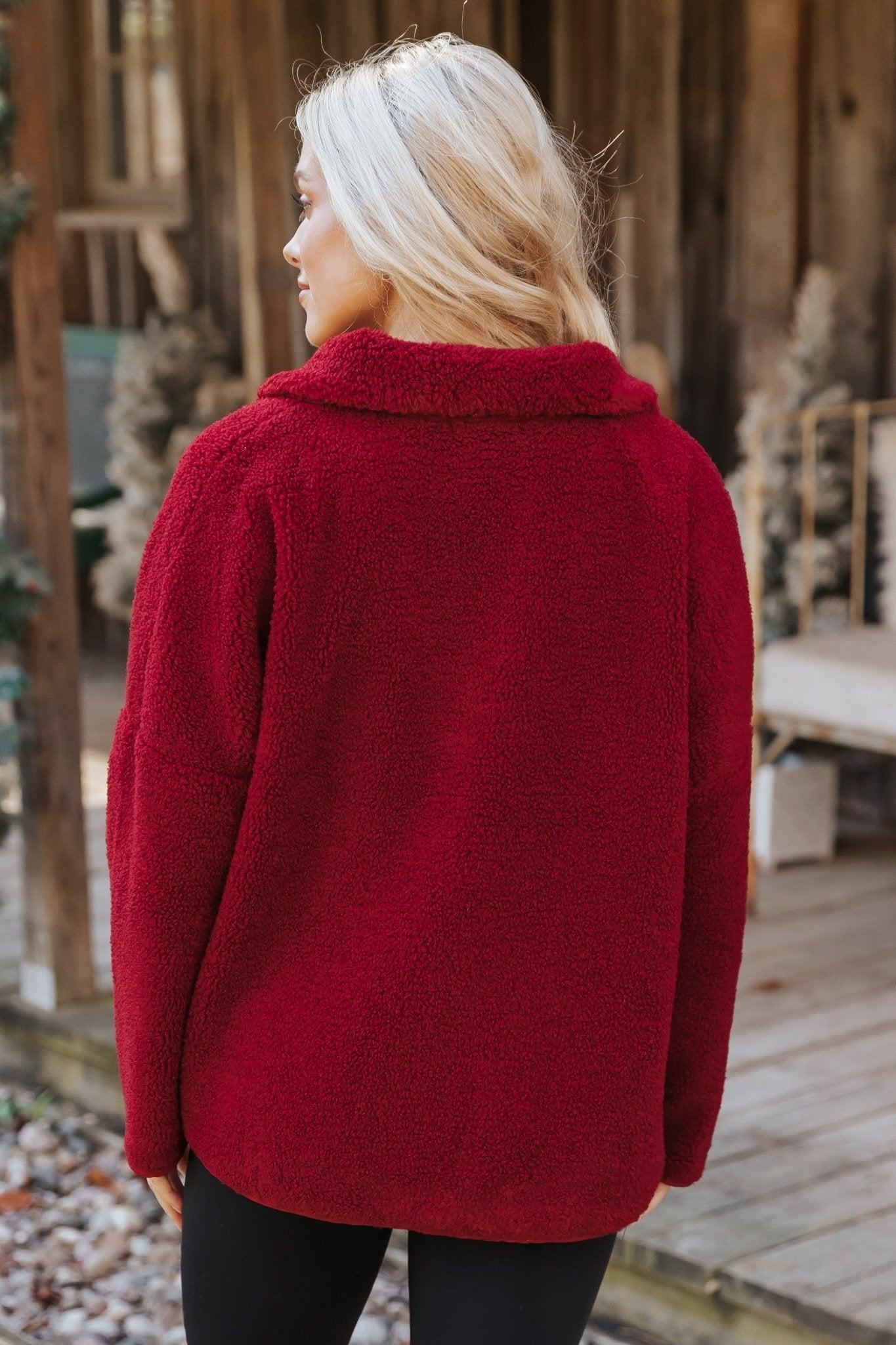 Wine Sherpa Zip Up Jacket - FINAL SALE Product Image