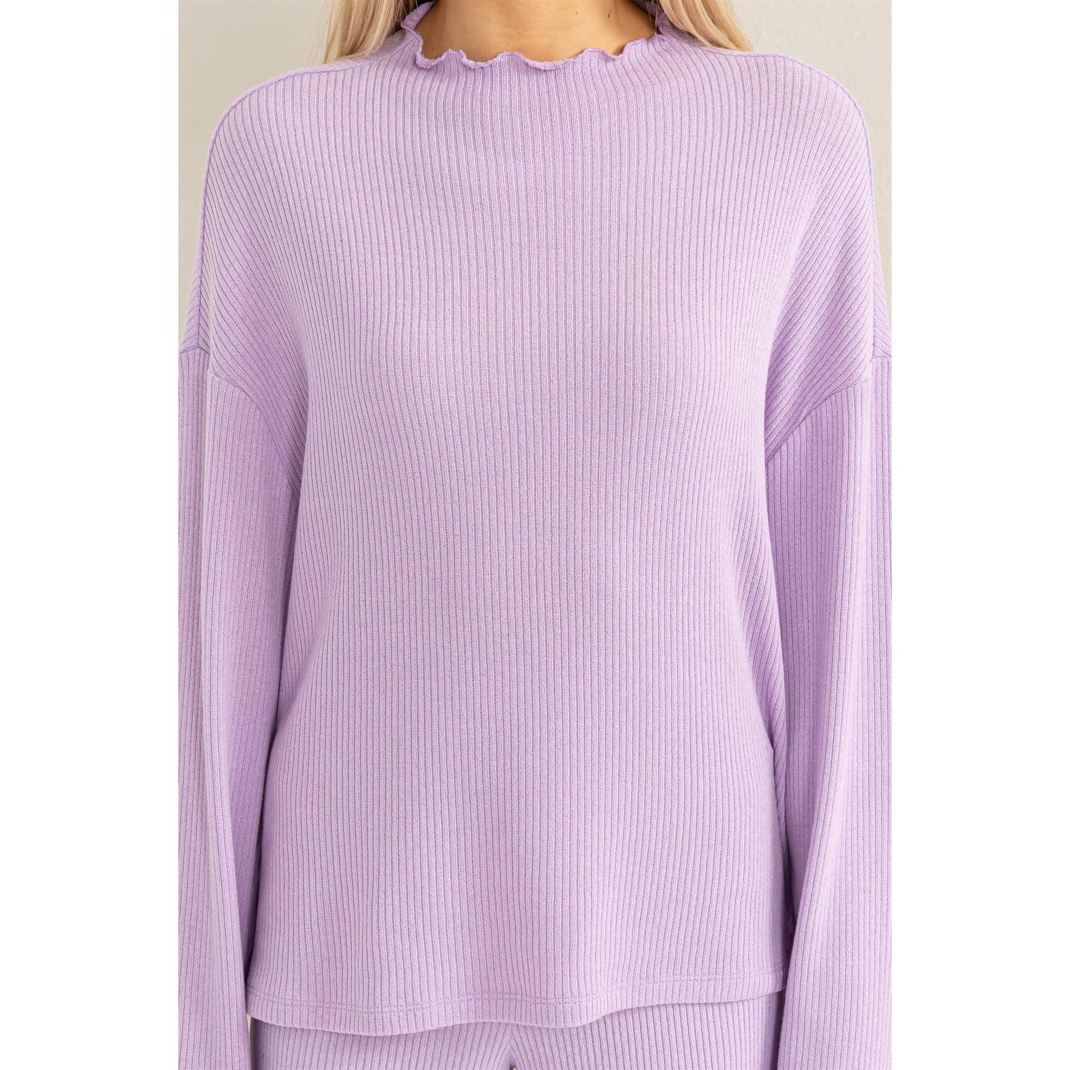 Lavender Oversized High Neck Top With Side Slit Product Image