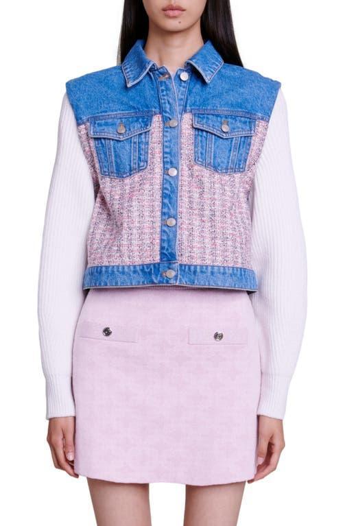 Womens Denim and Tweed Cropped Jacket Product Image