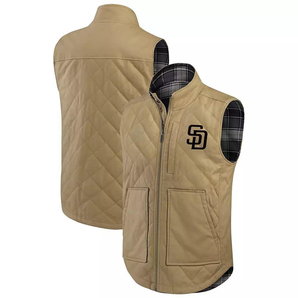Men's Darius Rucker Collection by Fanatics Tan/Charcoal San Francisco Giants Reversible Canvas & Plaid Patch Full-Zip Vest, Size: Small, Team Product Image