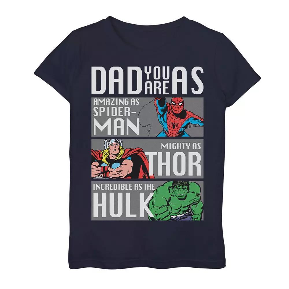 Girls 7-16 Marvel Spider-Man Thor Hulk Dad You Are As Panels Graphic Tee, Girl's, Size: Medium, Blue Product Image