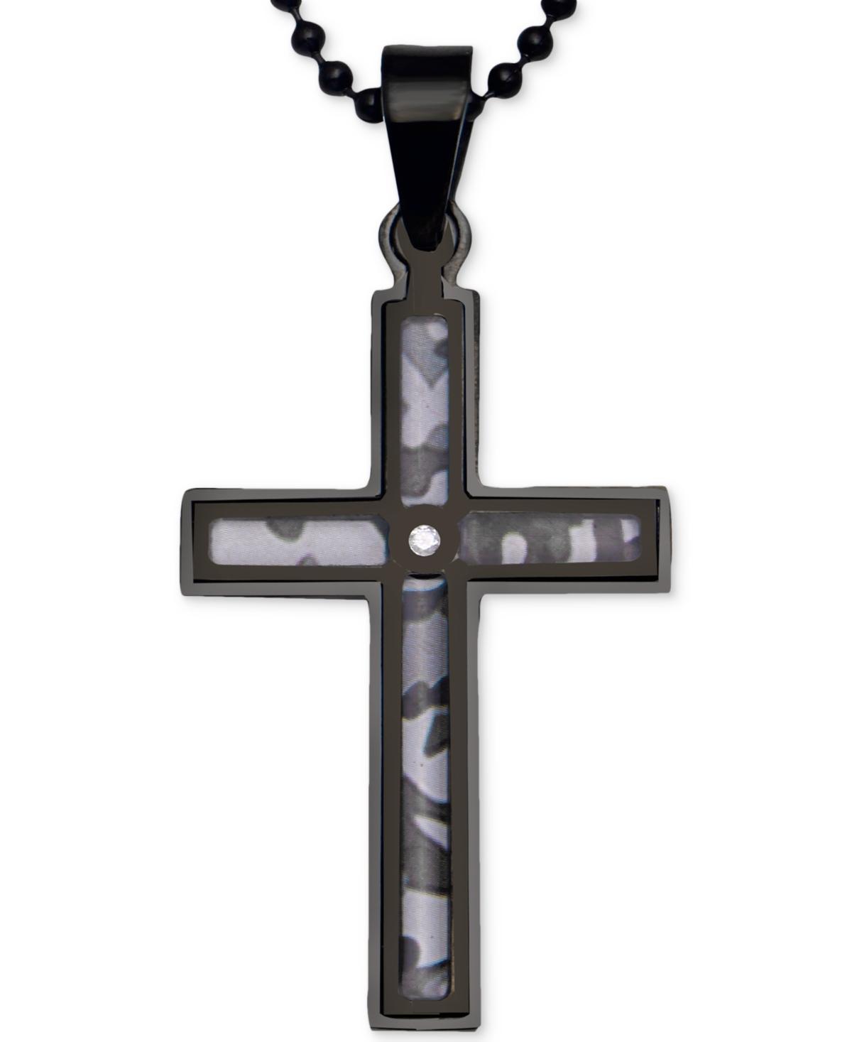 Diamond Accent Black Stainless Steel Camouflage Cross Pendant Necklace - Men, Mens White Product Image