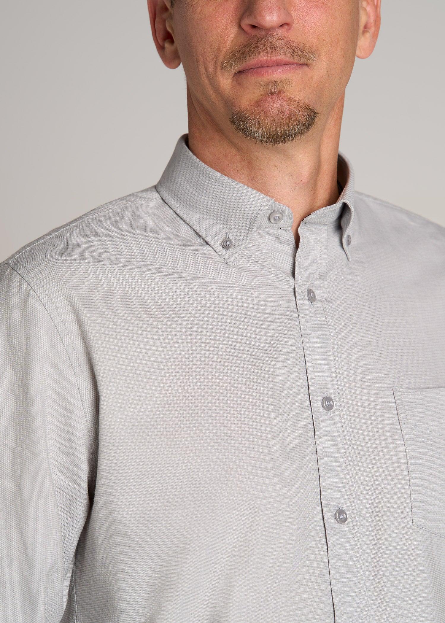 Soft-Wash Button-Up Shirt for Tall Men in Light Grey Dobby Product Image