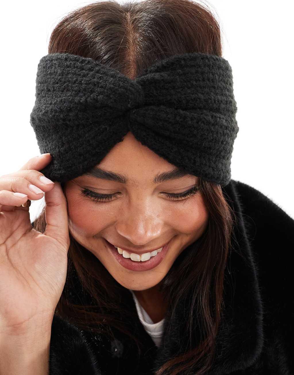 ASOS DESIGN textured knit headband in black Product Image