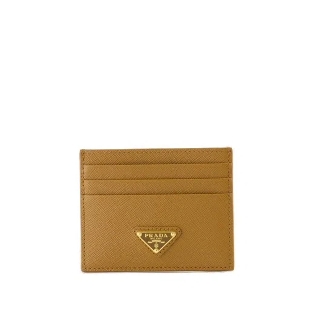 PRADA Logo Plaque Open Top Card Holder In Brown Product Image