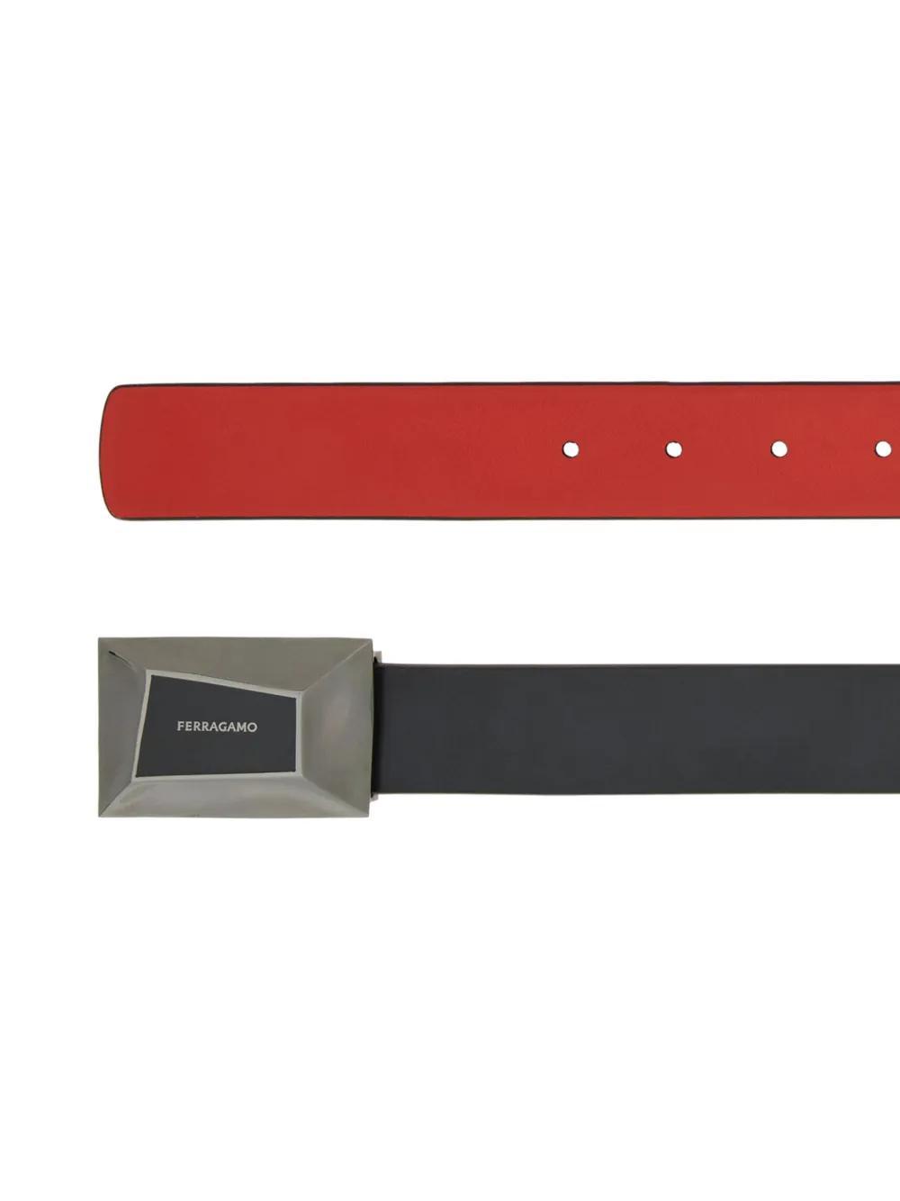 FERRAGAMO Reversible Logo-engraved Leather Belt In Red Product Image