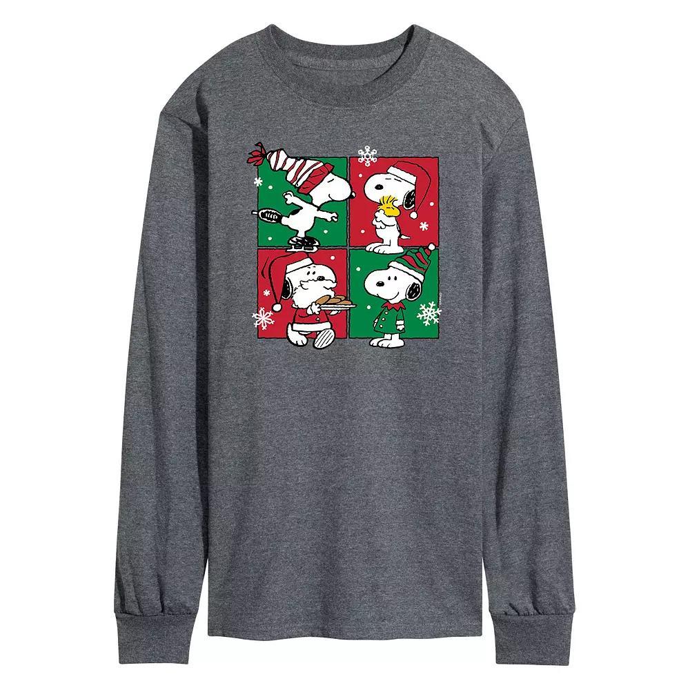 Men's Peanuts Snoopy Christmas Grid Long Sleeve Tee,  Product Image