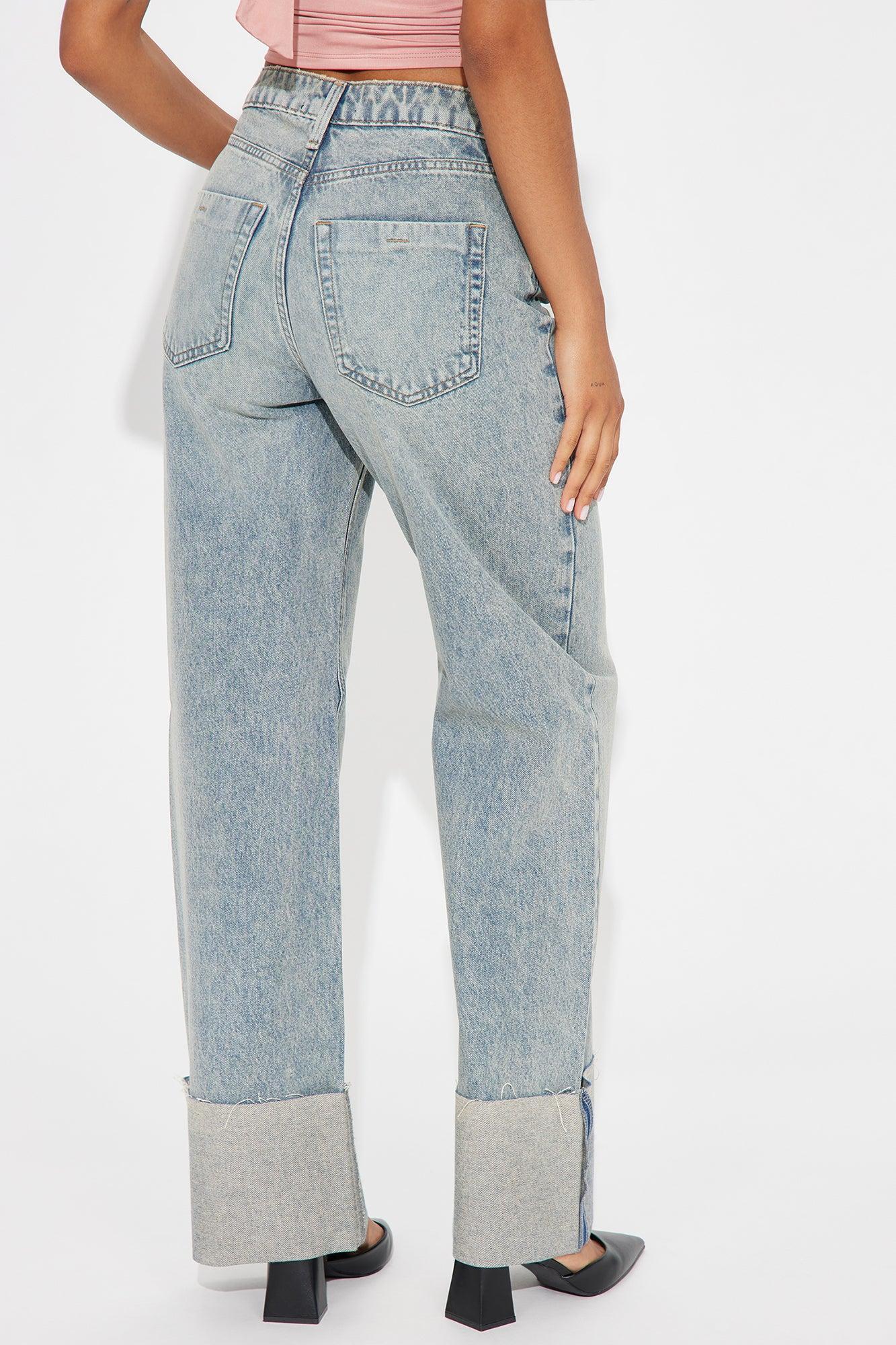 Jeanine Cuffed Wide Leg Jeans - Vintage Wash Product Image