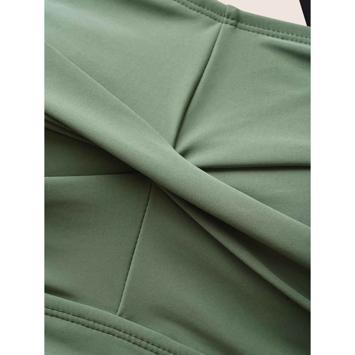 Plus Size Contrast Patchwork Twist Front One Piece Swimsuit Women's Swimwear ArmyGreen Beach Twist Curve Bathing Suits High stretch One Pieces BloomChic 12/L Product Image