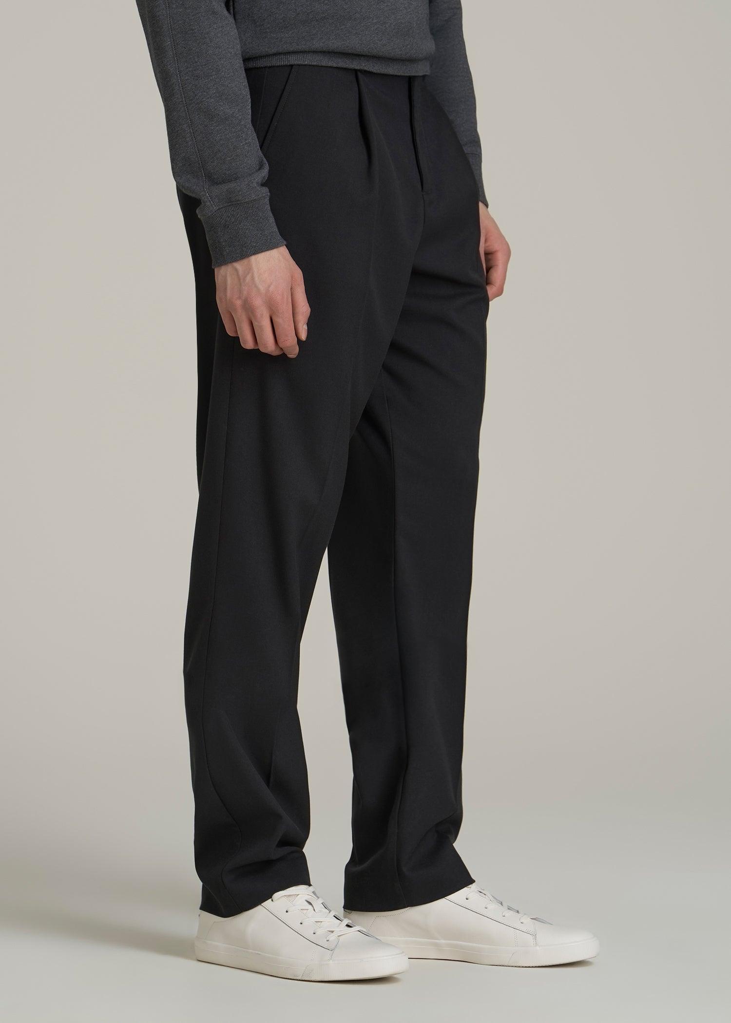 Relaxed Pleated Trousers for Tall Men in Black Male Product Image