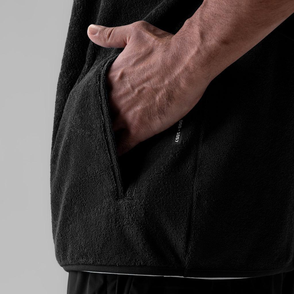 1057. Towel Terry Quarter Zip Oversized Tee - Black Product Image