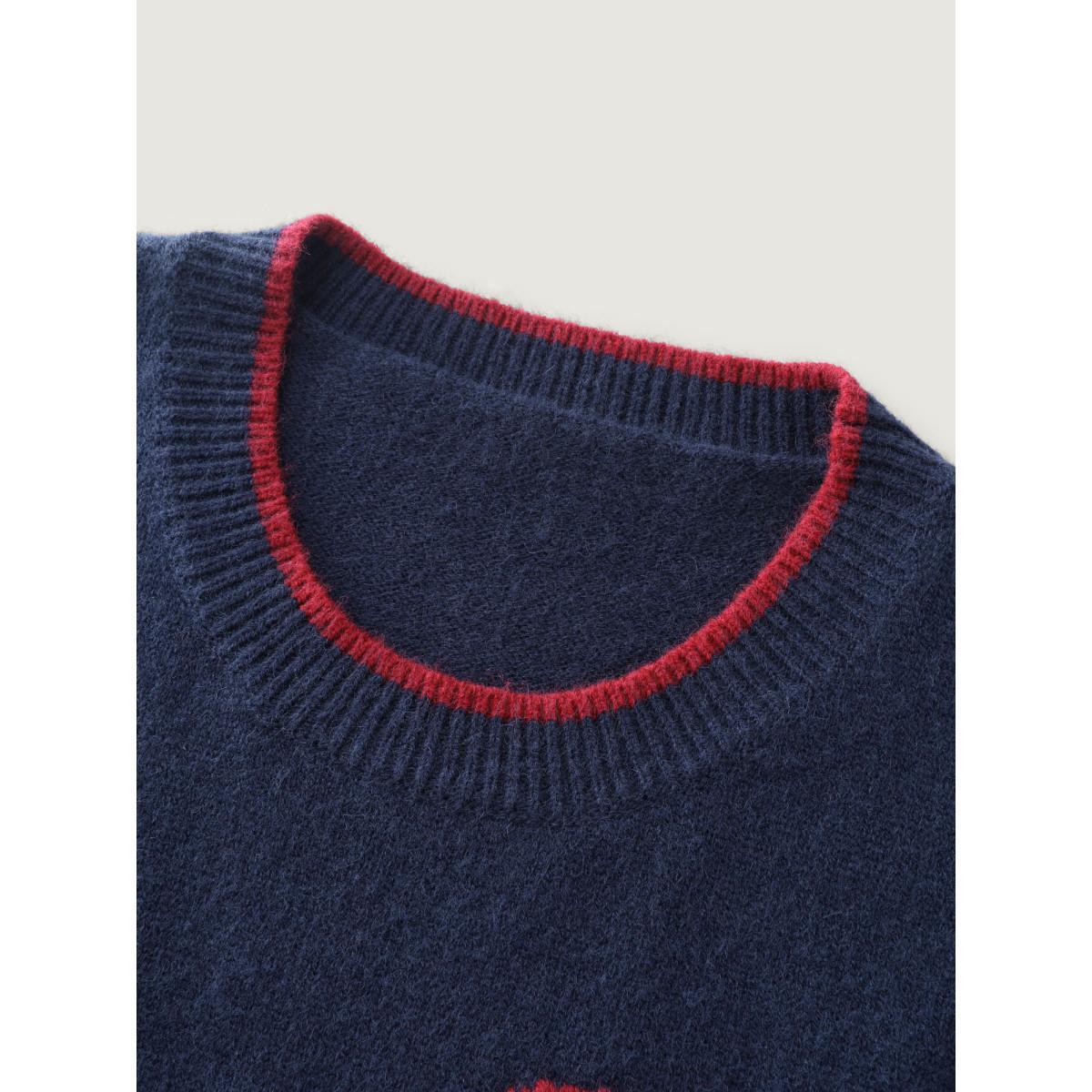 Plus Size Teddy Bear Balloon Print Pullover Navy Women Playful Loose Long Sleeve Round Neck Casual Pullovers BloomChic 30/6X Product Image