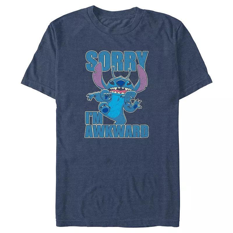 Disneys Lilo & Stitch Sorry Im Awkward Stitch Big & Tall Graphic Tee, Mens Navy Grey Product Image