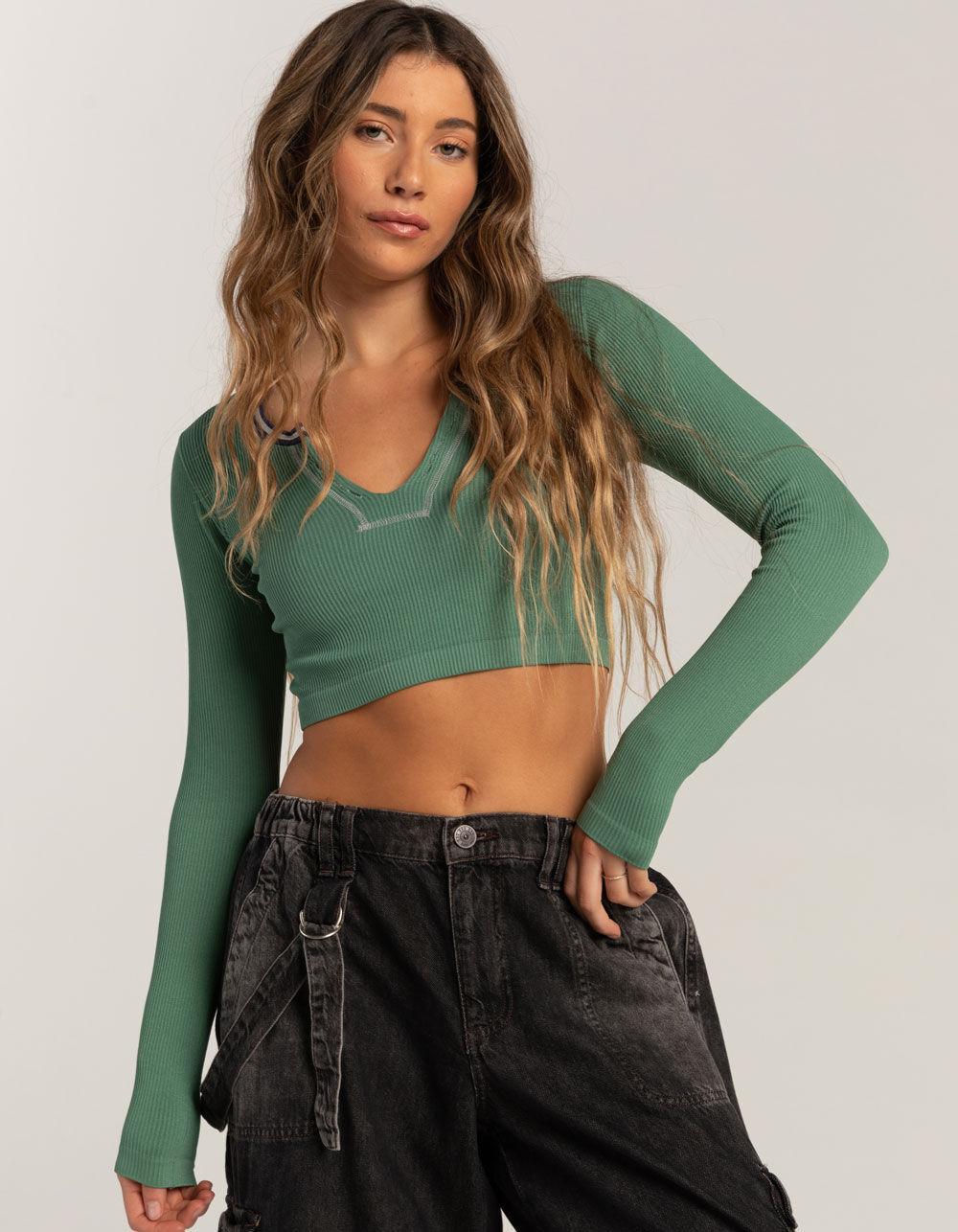 BDG Urban Outfitters Seamless Going For Gold Womens Knit Top - GREEN Product Image