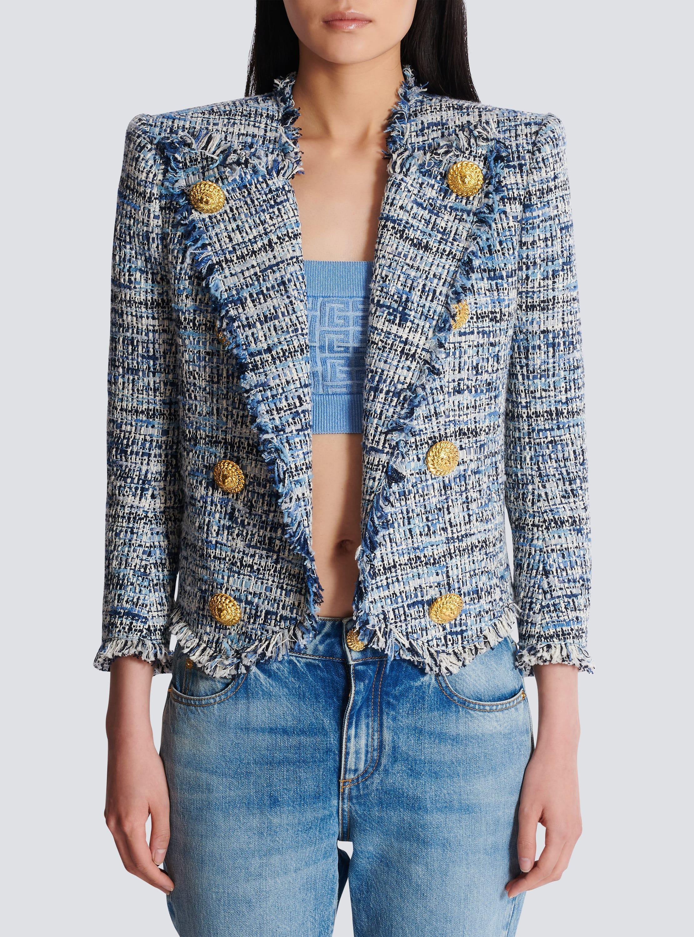 Cropped tweed edge-to-edge jacket with 8 buttons Product Image