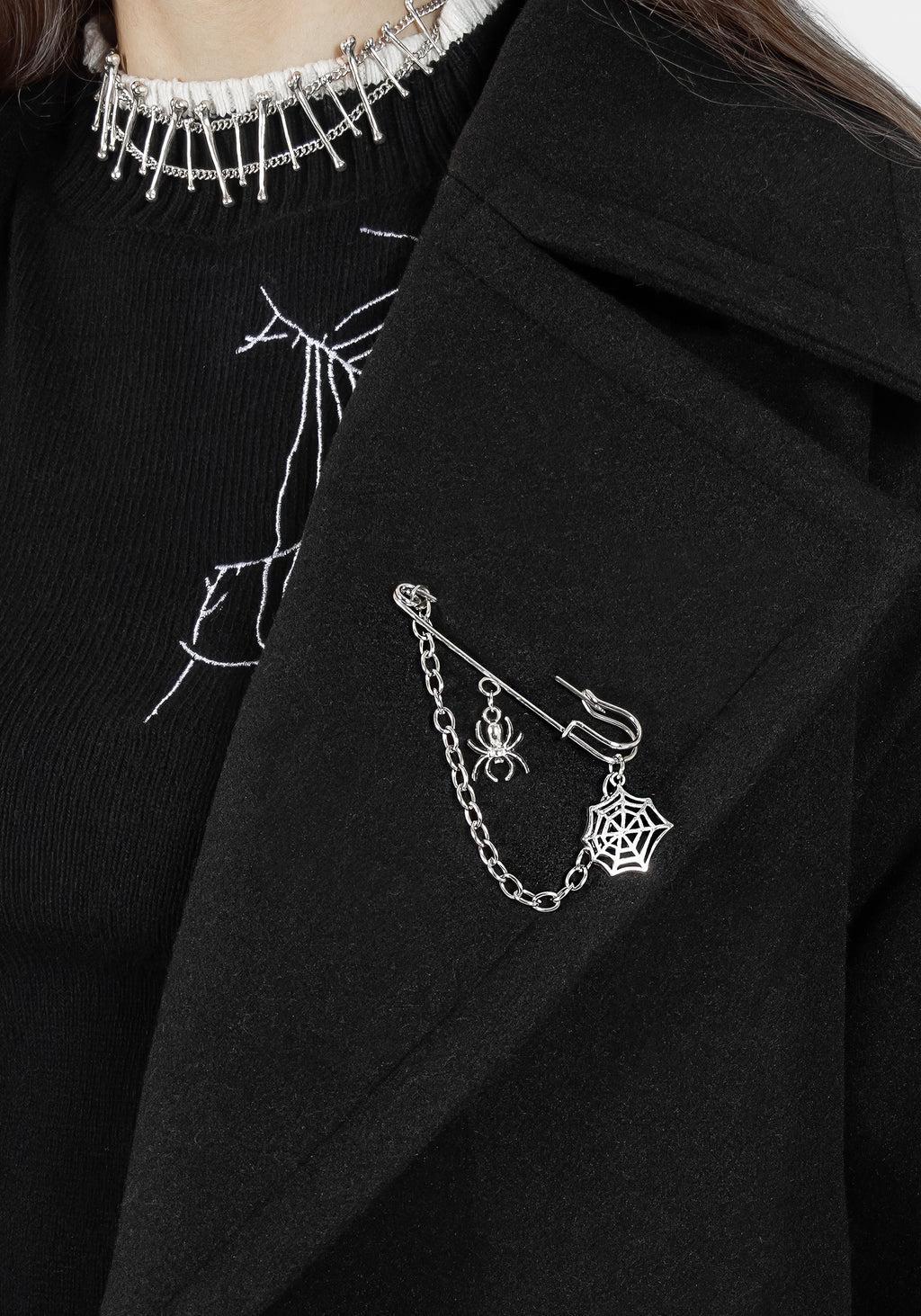 Meltdown Oversized Coat with Brooch - Black Product Image