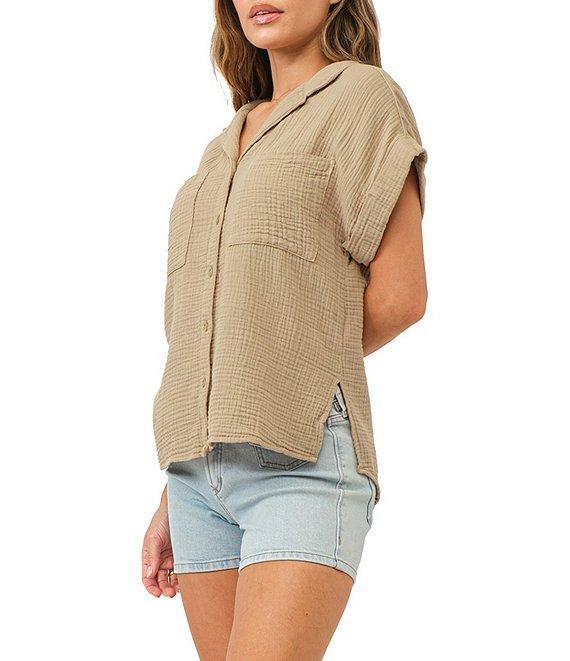Dear John Cali Woven Notch Collar Short Sleeve Button Front Top Product Image