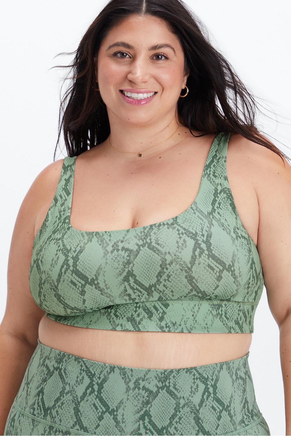 Fabletics Harlyn Midi Medium Impact Sports Bra Womens Cactus Snake/Pink Canyon plus Size 3X Product Image