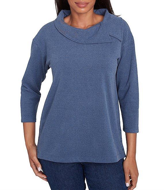 Ruby Rd. Luxe Rib Knit Split Cowl Neck 3/4 Sleeve Pullover Sweater Product Image