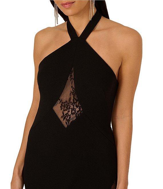Adrianna by Adrianna Papell Halter Neck Lace Insert Knit Crepe Column Gown Product Image