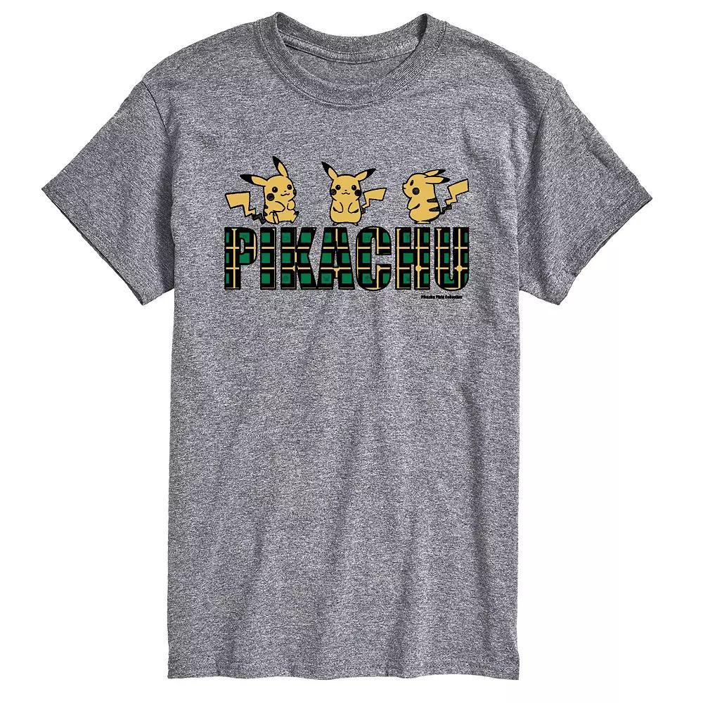 Men's Pokemon Plaid Pikachu Tee, Size: Large, Grey Product Image