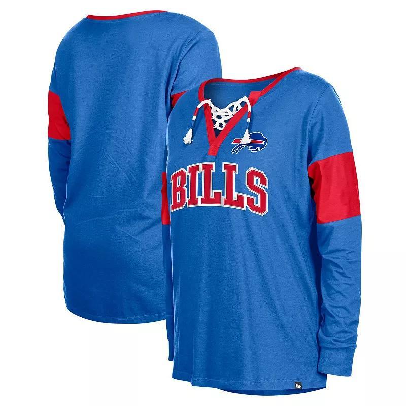 Women's New Era Royal Buffalo Bills Lace-Up Notch-Neck Long Sleeve T-Shirt, Size: Medium, Blue Product Image