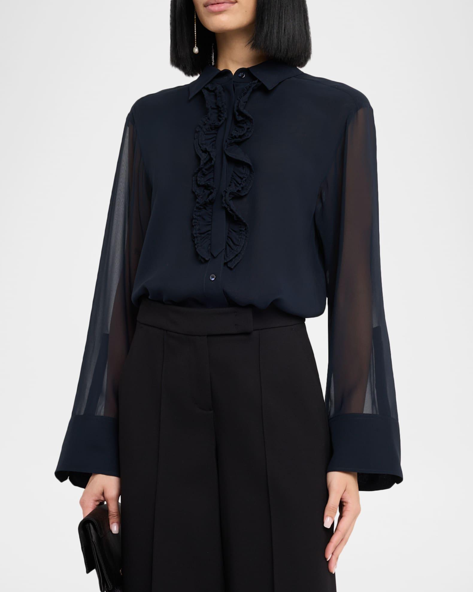 Sheer Dreams Ruffle-Trim Silk Georgette Blouse Product Image