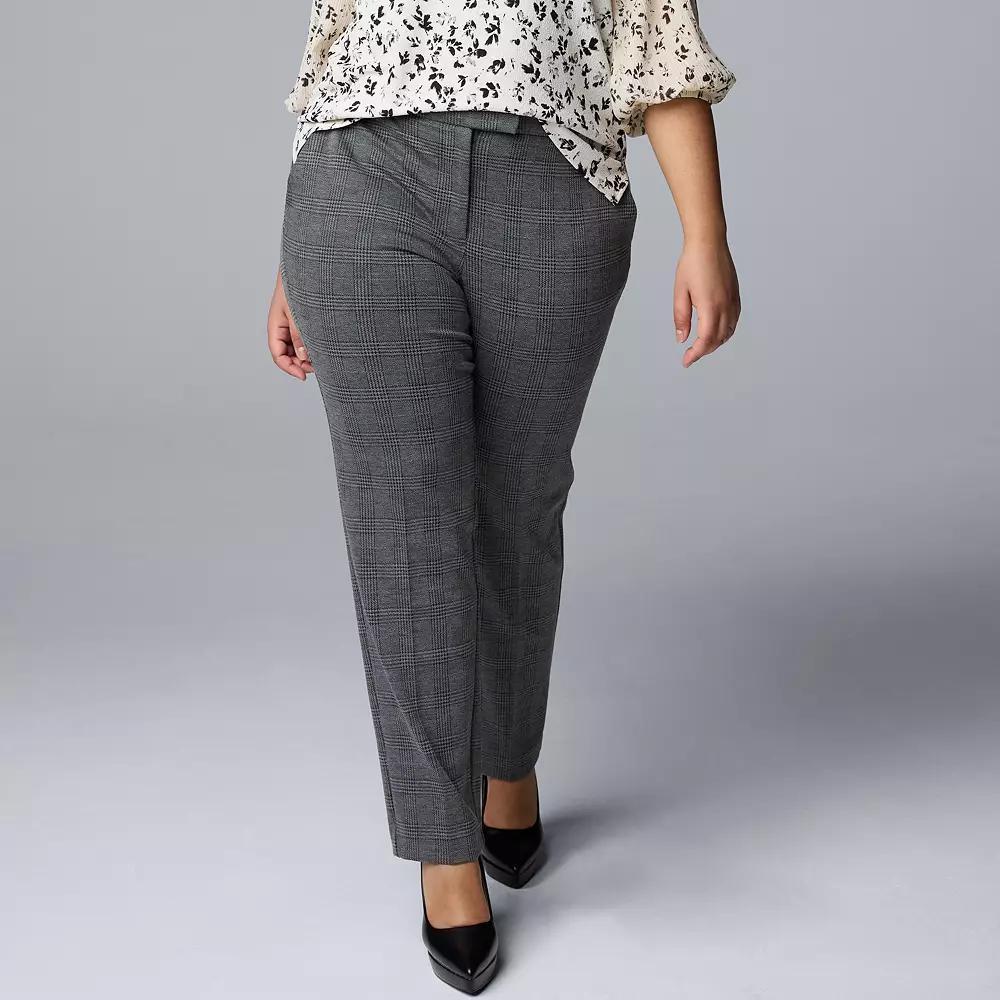 Plus Size Simply Vera Vera Wang High-Rise Slim Straight Trouser Pants, Women's, Size: 26 Tall, Grey Plaid Product Image