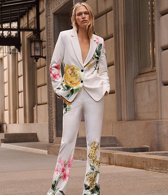 KARL LAGERFELD PARIS Coordinating Stretch Twill Floral Print Straight Leg Pants Product Image