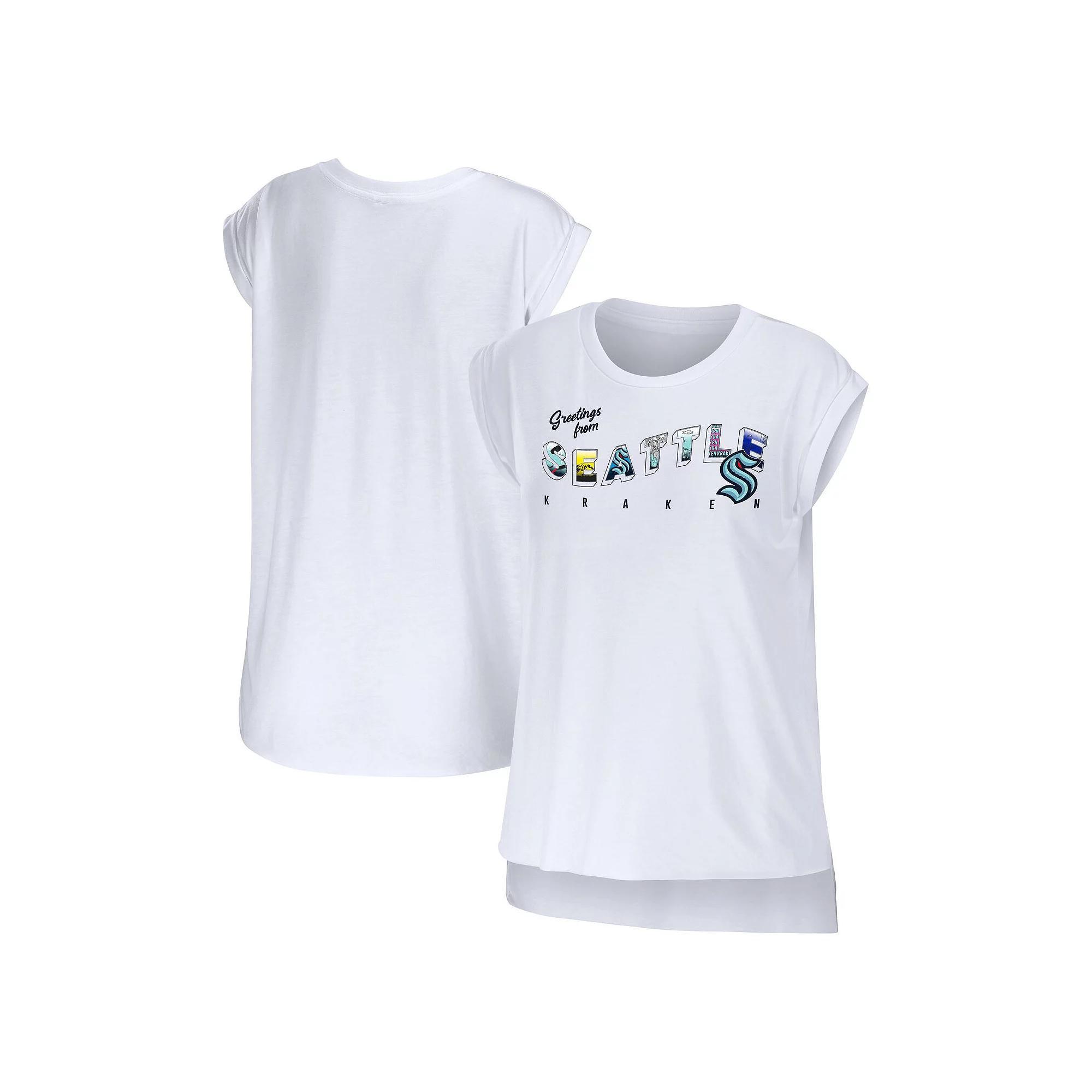 Women's WEAR by Erin Andrews White Seattle Kraken Greetings From Muscle T-Shirt,  Product Image