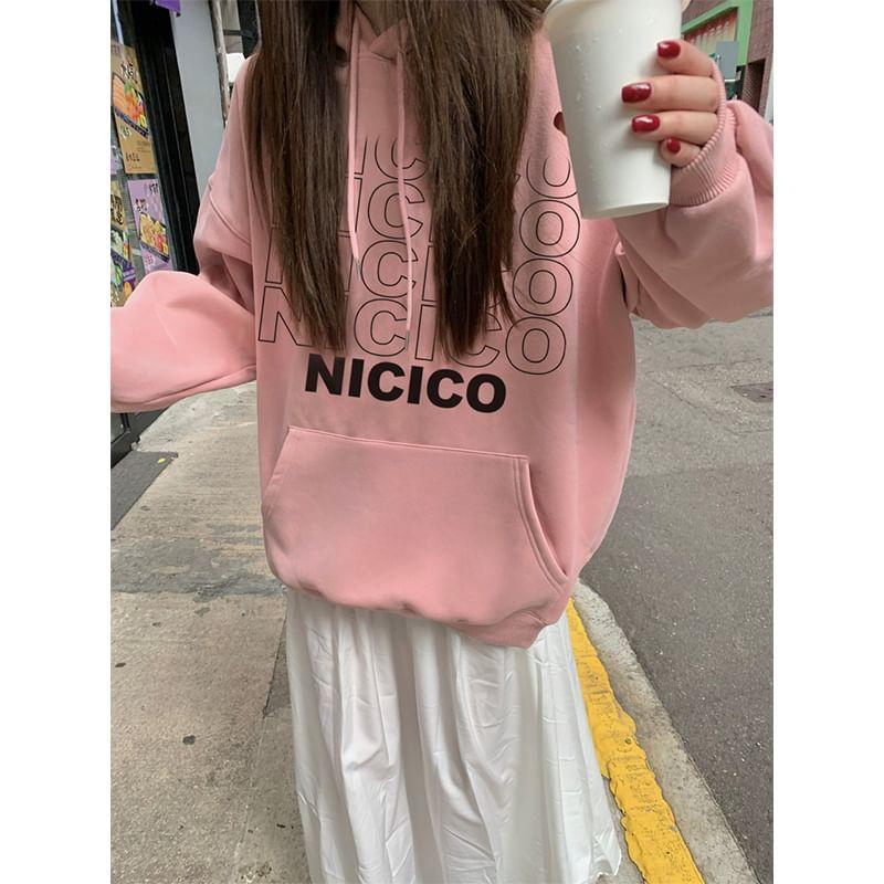 Drop Shoulder Drawstring Lettering Printed Oversized Hoodie Product Image