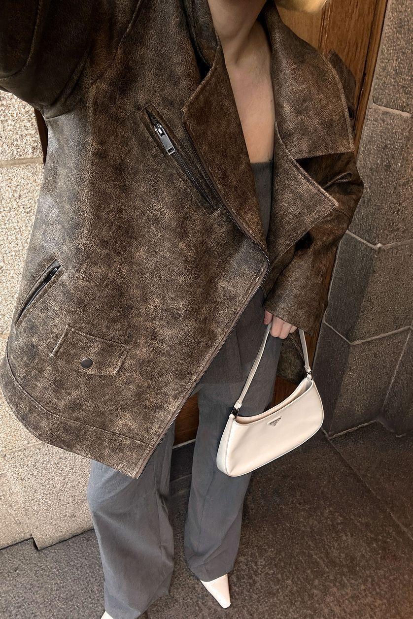 Washed Out Pu Biker Jacket Product Image