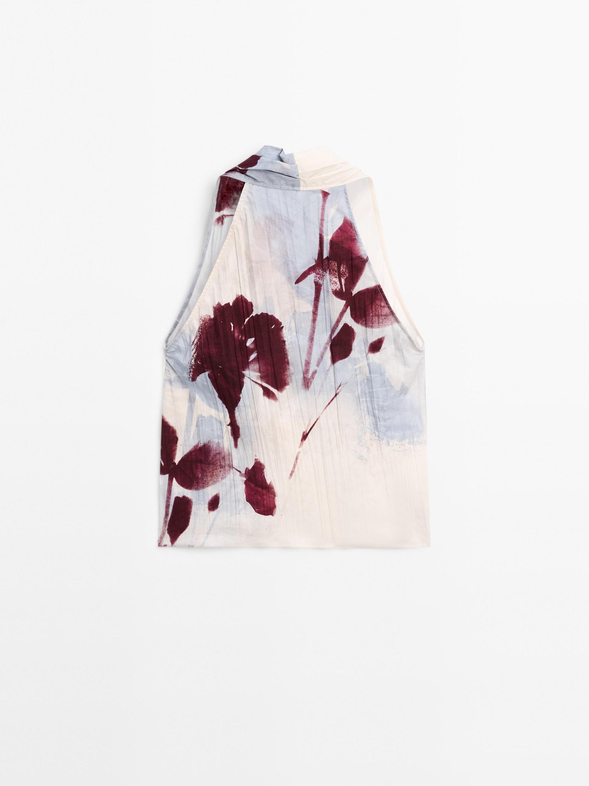 Printed surplice halter top Product Image