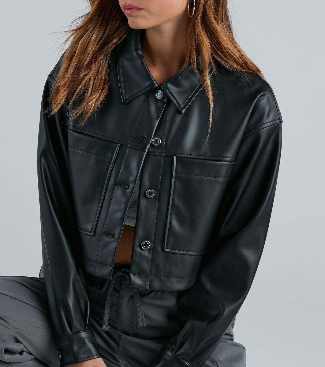 New Rule Faux Leather Crop Shacket Product Image