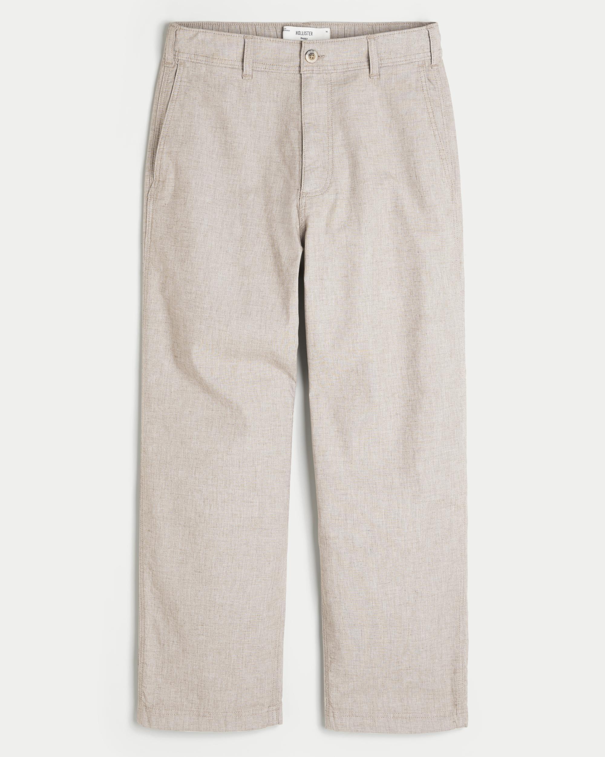Linen-Blend Flex Waist Baggy Pants Product Image