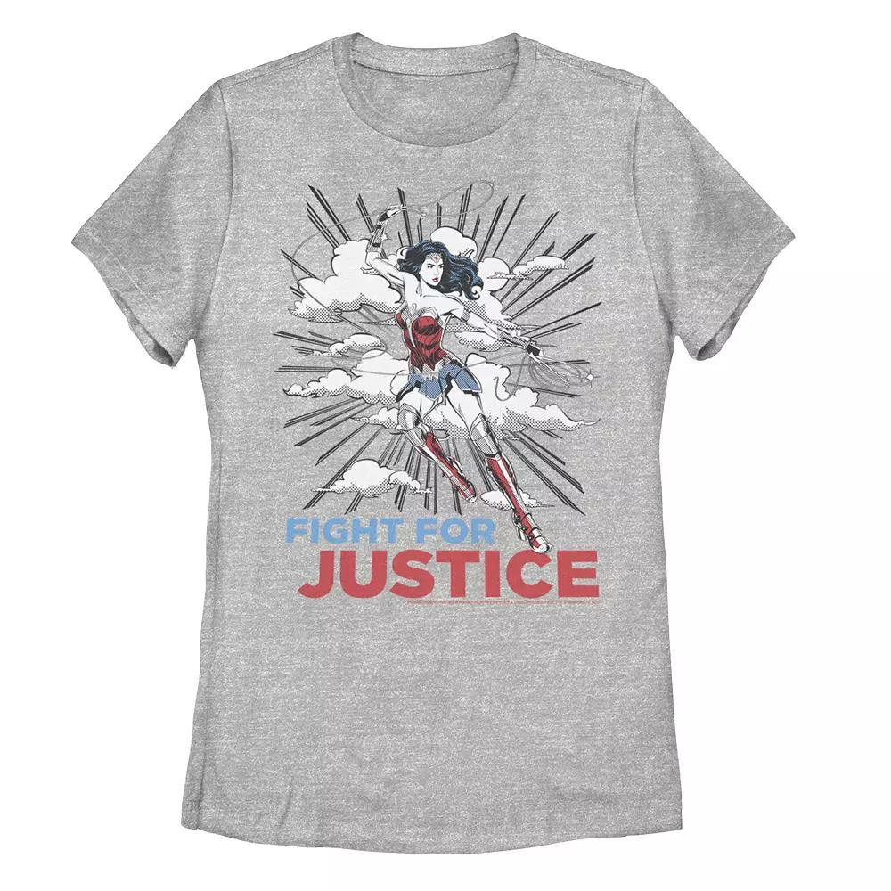 Juniors' DC Comics Wonder Woman "Fight for Justice" Graphic Tee, Girl's, Size: Large, Athletic Grey Product Image
