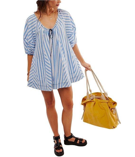 Free People Bop Around Stripe Print Scoop Neckline 3/4 Sleeve Romper Product Image