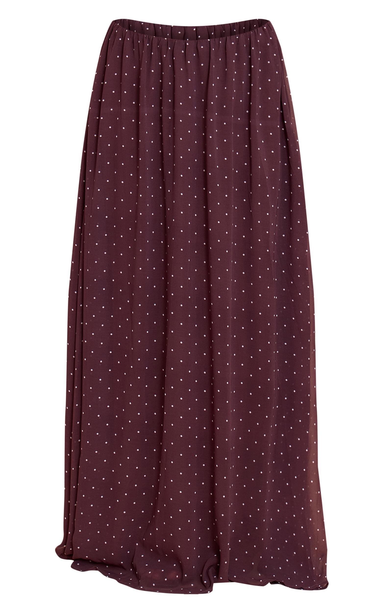 Brown Polka Dot Chiffon Maxi Skirt Product Image