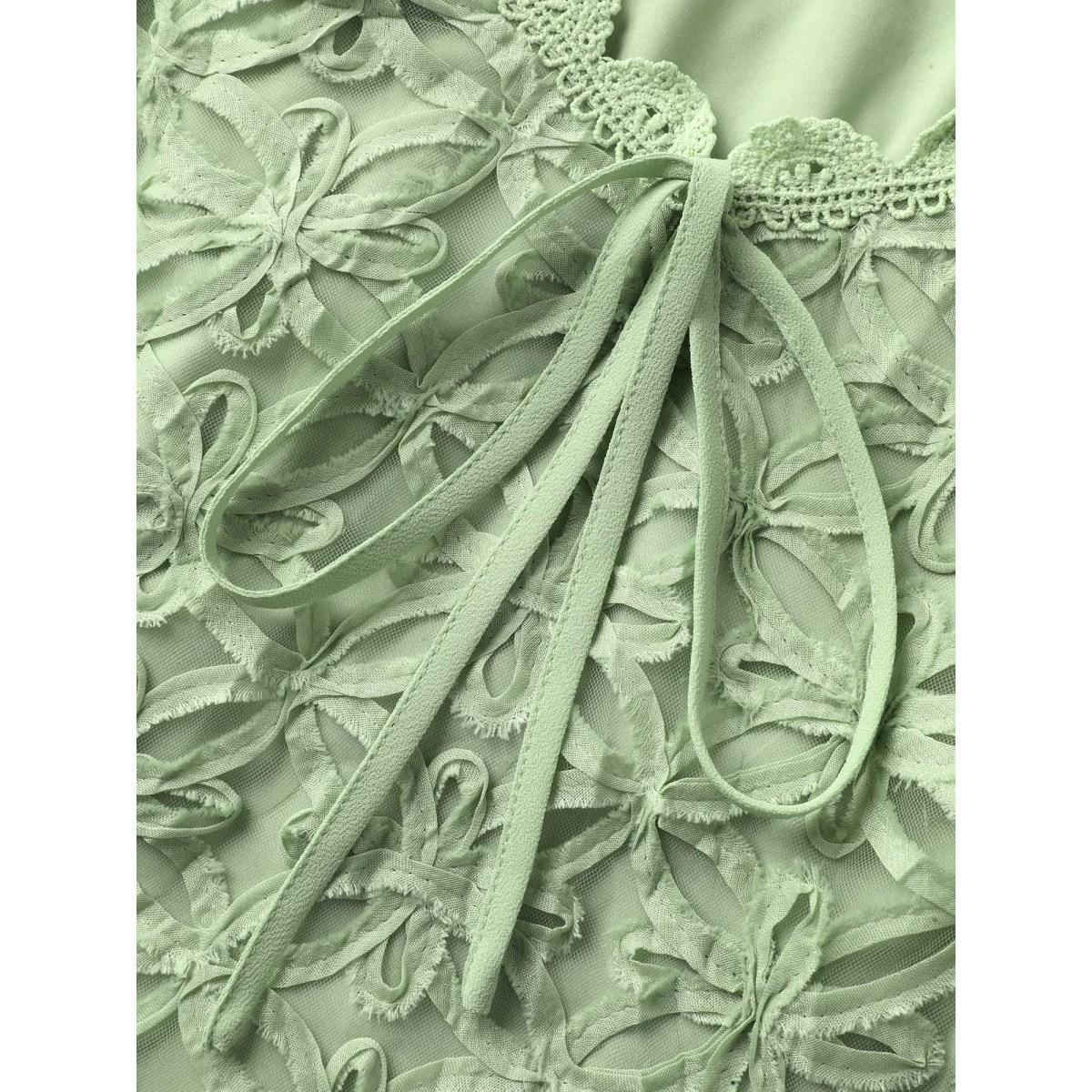 Plus Size Textured Lace Tie Flared Tank Top Women Greenbean Woven ribbon&lace trim V-neck Everyday-Elegant Tank Tops Camis BloomChic 14-16/1X Product Image