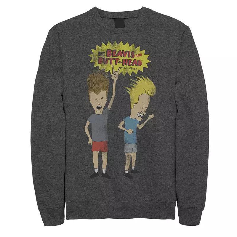 Mens Beavis and Butthead Rocking Out Logo Portrait Sweatshirt Grey Heather Product Image