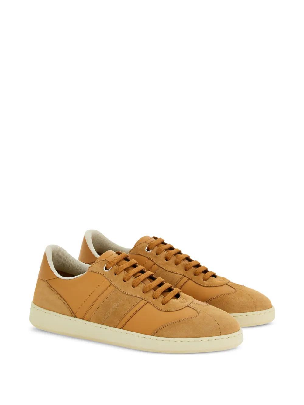 FERRAGAMO Panelled Lace-up Leather Sneakers In Nude Product Image