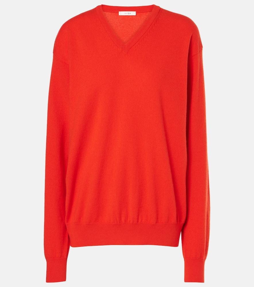 THE ROW Gracy Cashmere Knit V-neck Sweater In Firetruck Product Image