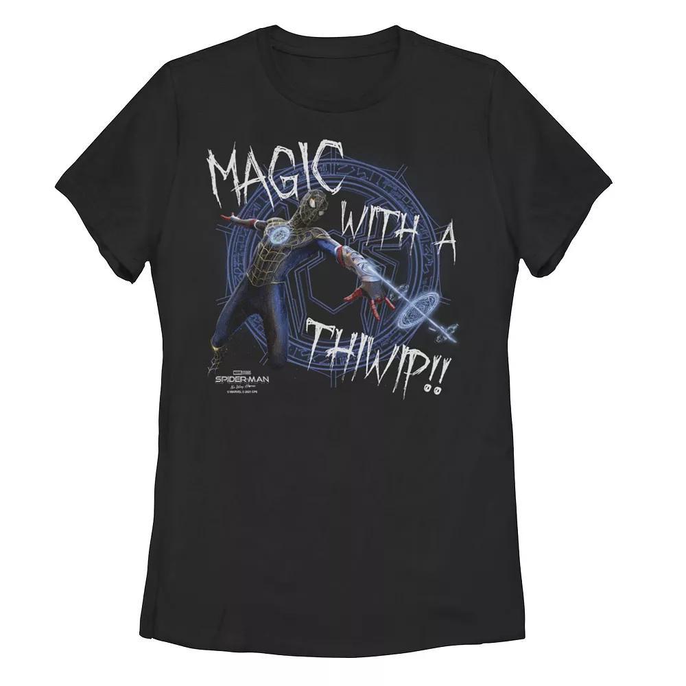 Juniors' Marvel Spider-Man No Way Home Spider-Man "'Magic With a Thwip" Tee, Girl's, Size: XL, Black Product Image