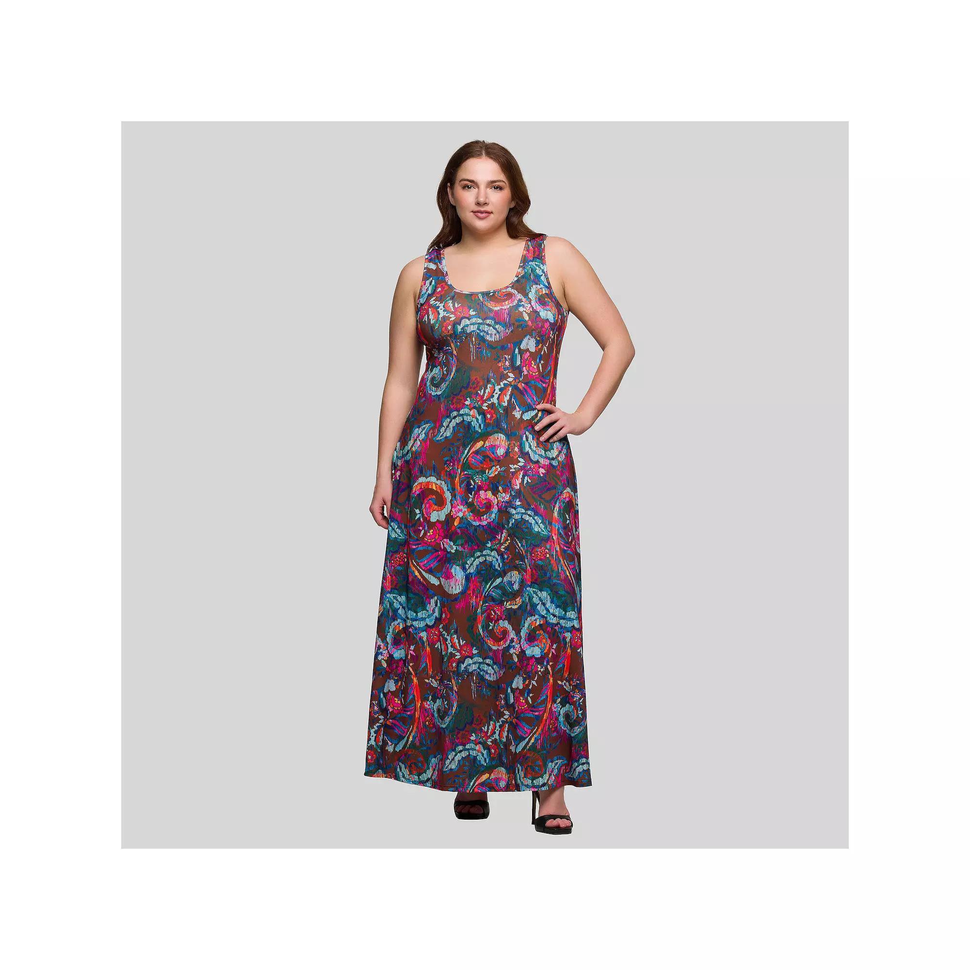 Plus Size 24Seven Comfort Apparel Sleeveless A-Line Maxi Dress, Women's, Size: 2XL, Brown Team Product Image