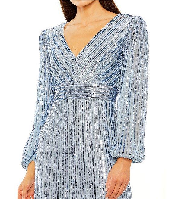 Mac Duggal Vneck Sequin Chiffon Tiered Ruffle Midi Dress Product Image