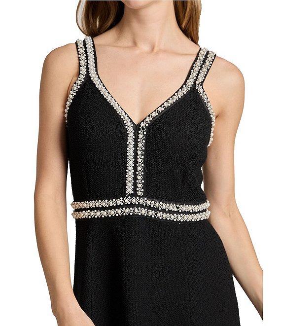 Ming Wang Embellished Deep V-Neck Sleeveless A-Line Midi Dress Product Image