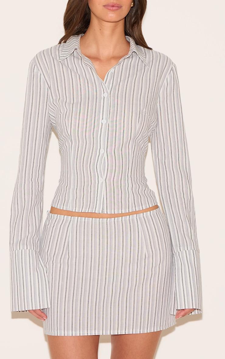 Cream Pinstripe A Line Mini Skirt Product Image